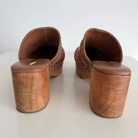 Free People Calabasas Clog Platform 40 Brown Suede Wooded Slip On Mule Stud Heel - Picture 6 of 13